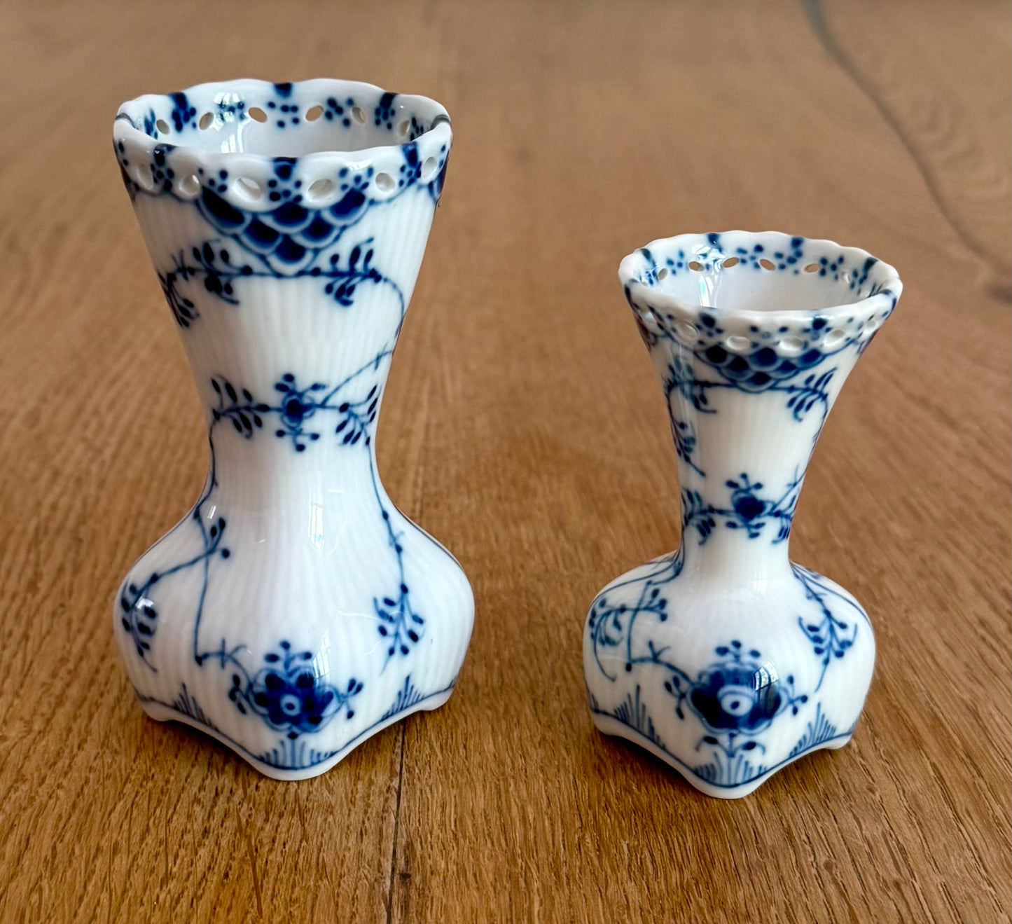 A set of two Royal Copenhagen Blue Fluted Full Lace vases