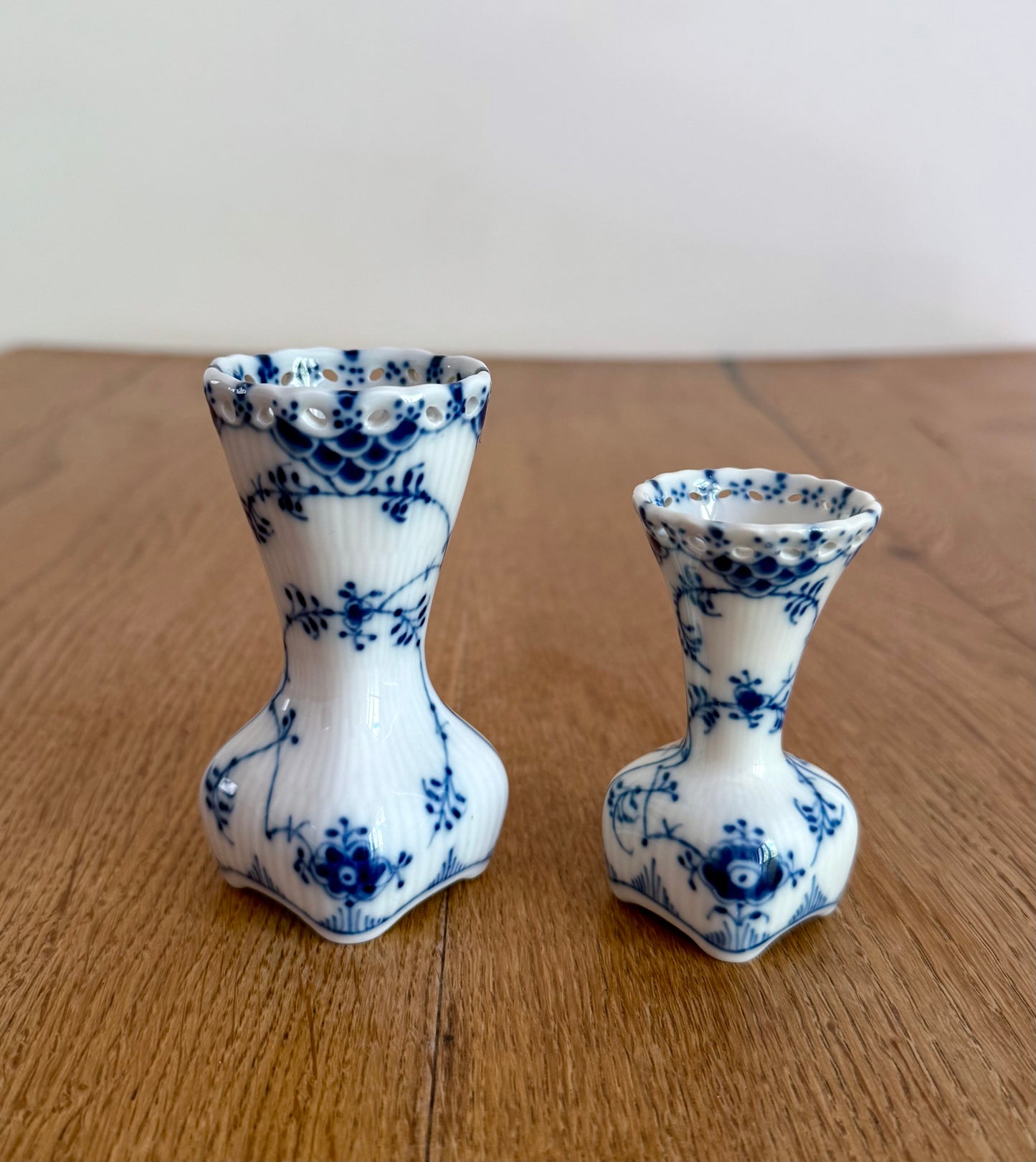 A set of two Royal Copenhagen Blue Fluted Full Lace vases