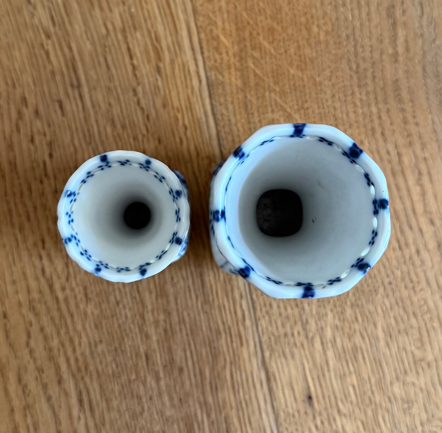 A set of two Royal Copenhagen Blue Fluted Full Lace vases