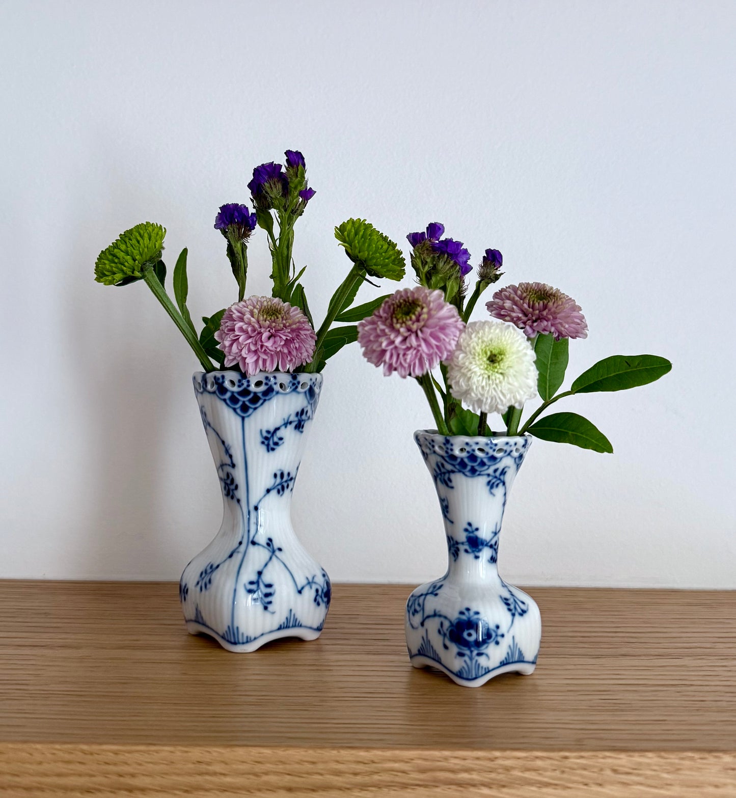 A set of two Royal Copenhagen Blue Fluted Full Lace vases