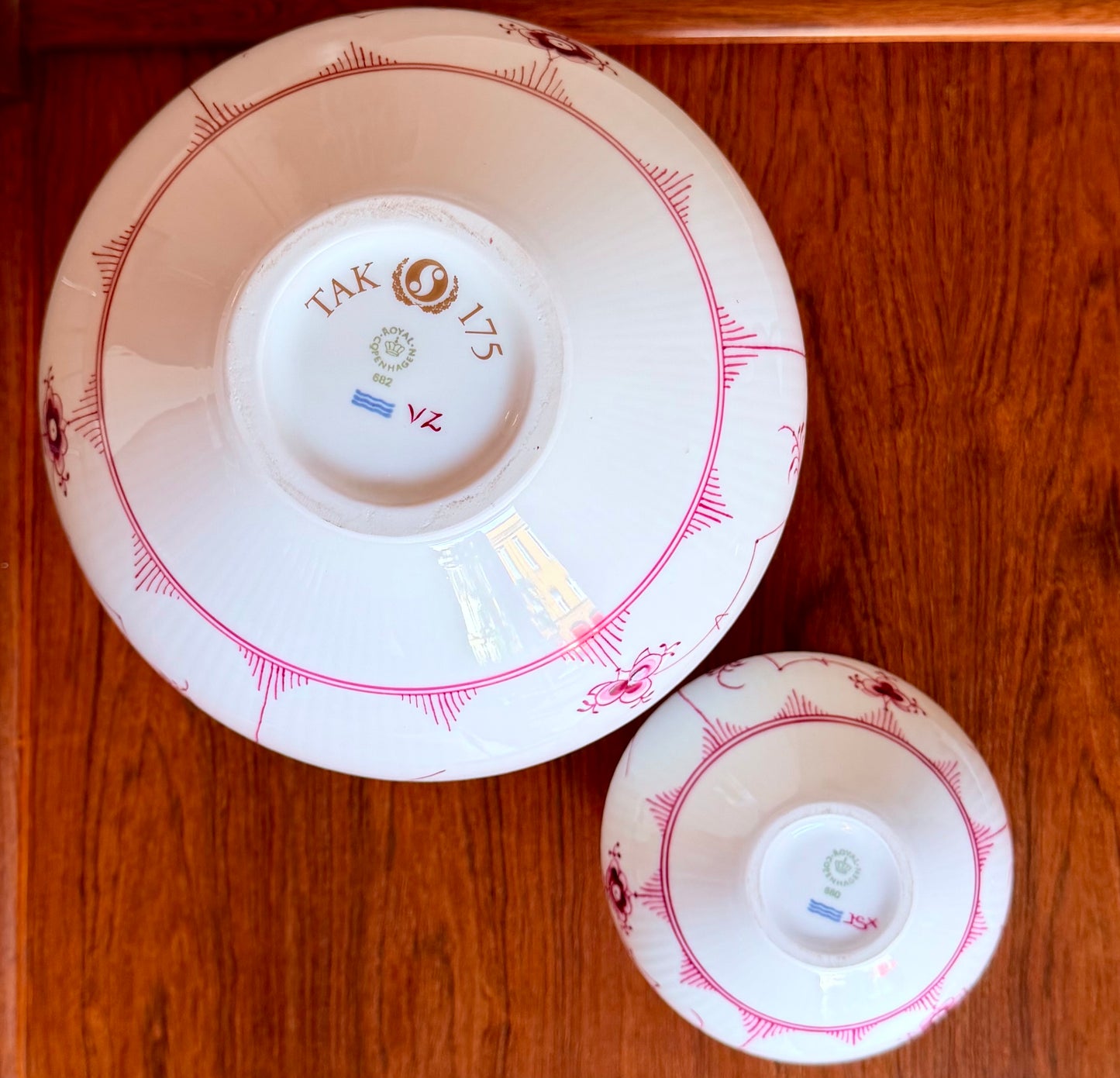 Two Royal Copenhagen ruby red fluted plain vases (#680 + #682)