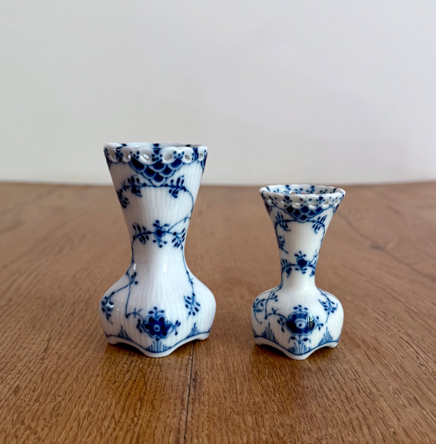 A set of two Royal Copenhagen Blue Fluted Full Lace vases
