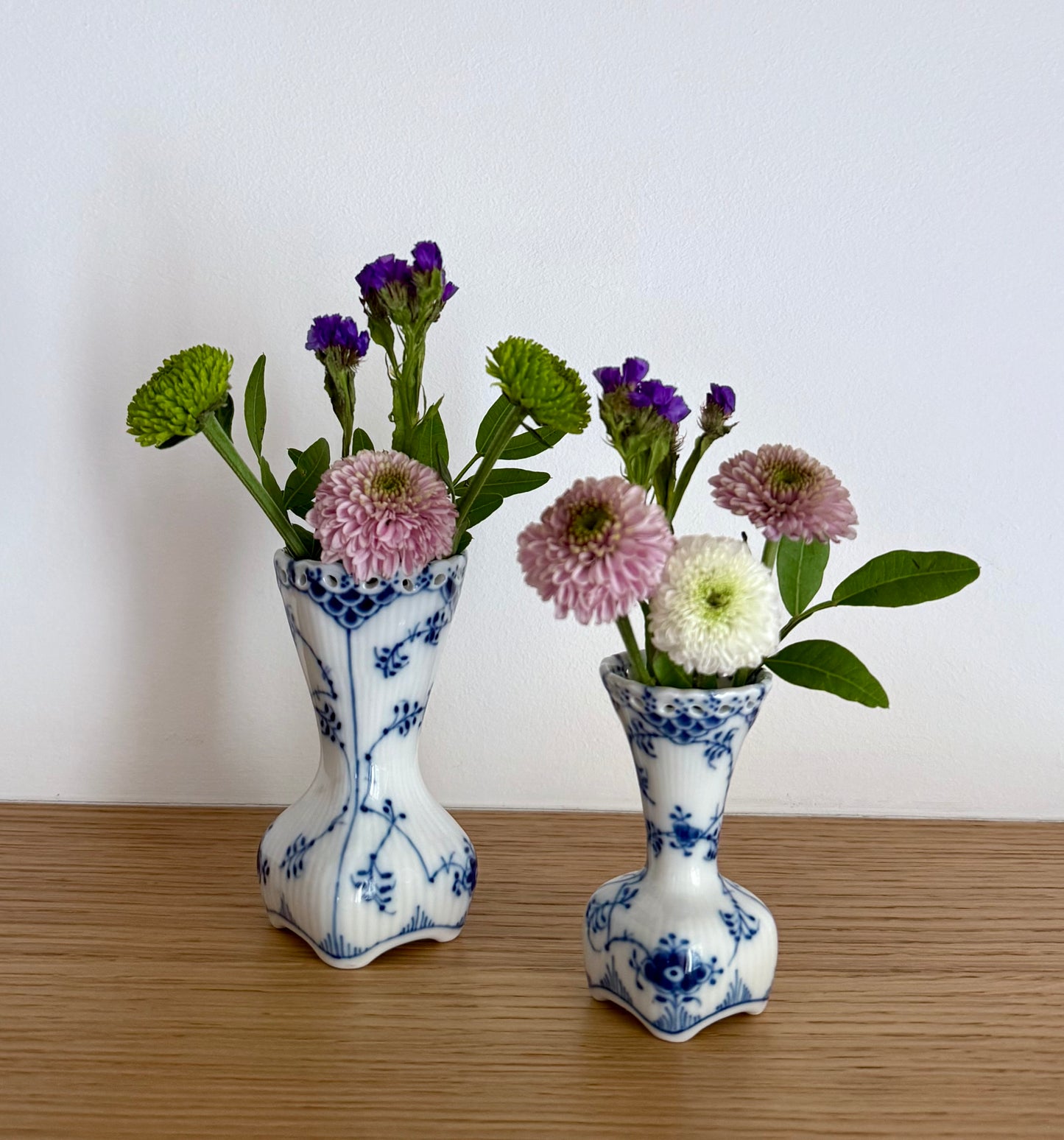 A set of two Royal Copenhagen Blue Fluted Full Lace vases