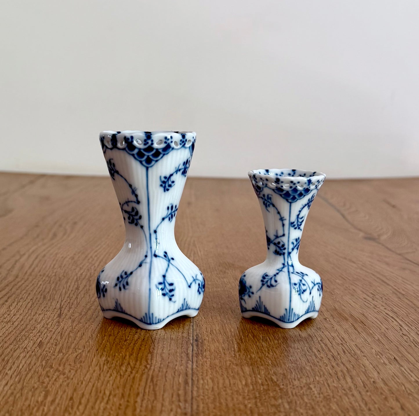 A set of two Royal Copenhagen Blue Fluted Full Lace vases