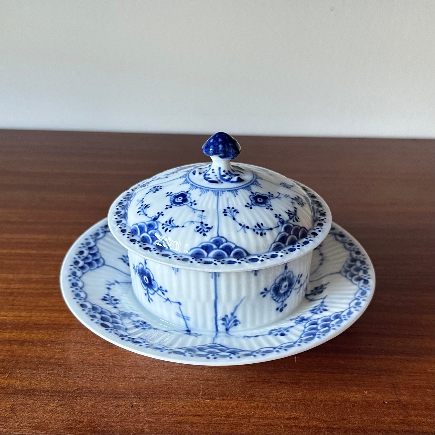 Royal Copenhagen Blue Fluted Half Lace butter dish