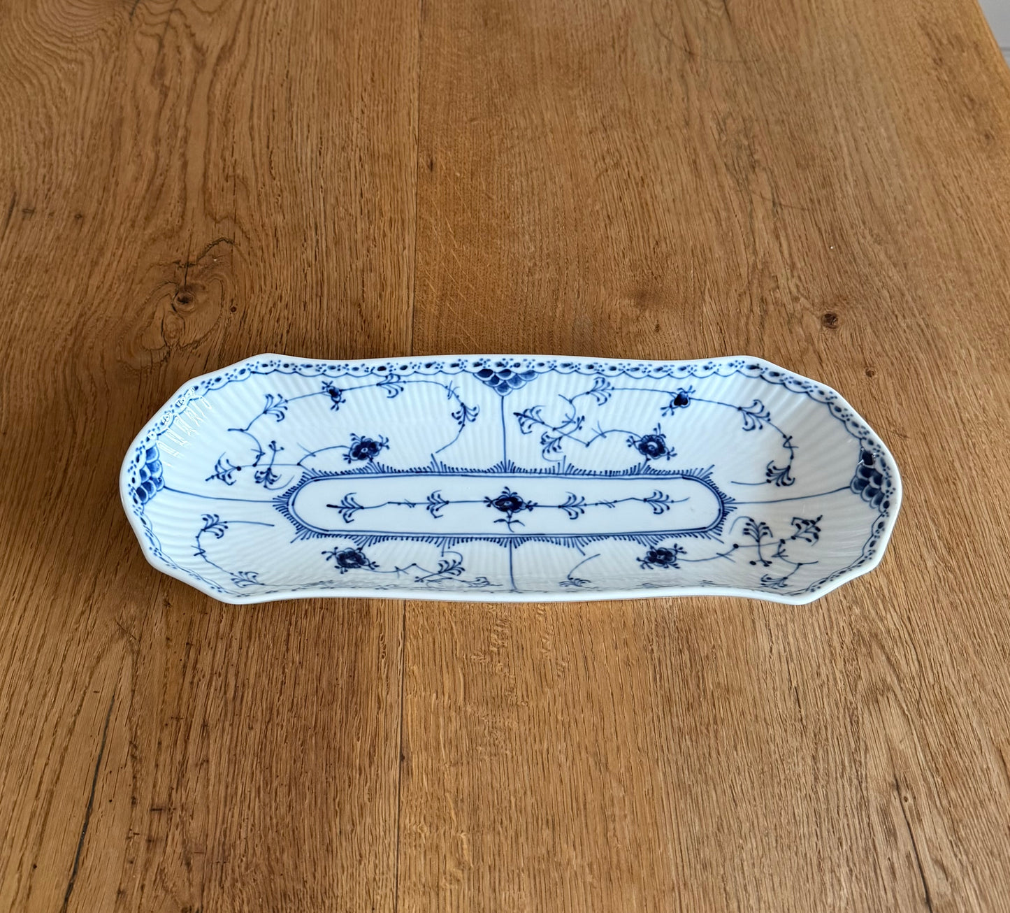 Royal Copenhagen Blue Fluted Half Lace celery dish (#714)