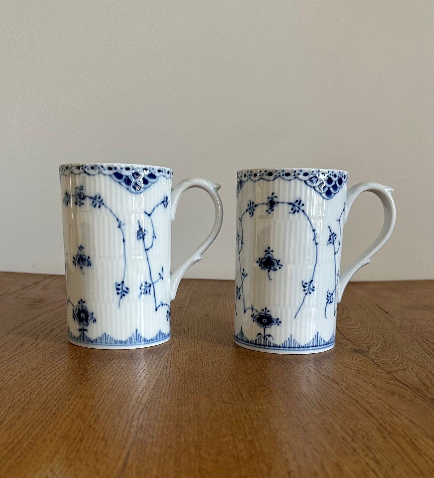 2 x Royal Copenhagen Blue Fluted Half Lace beer mug