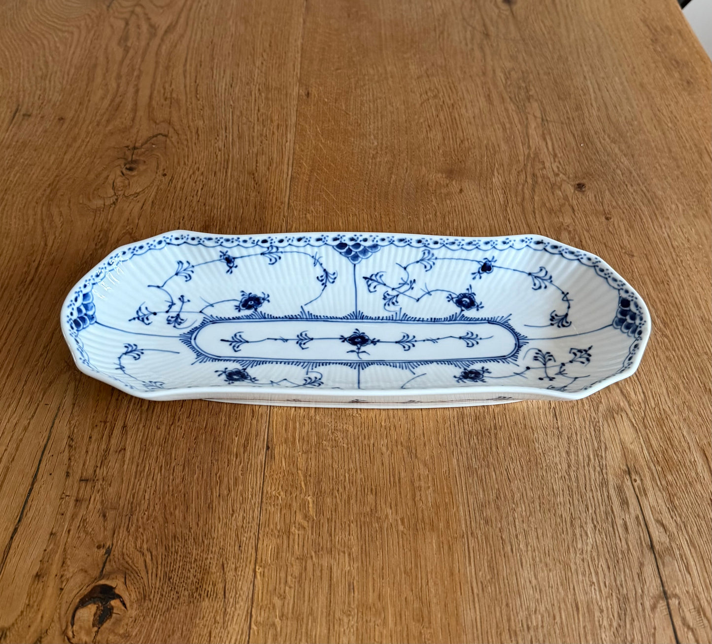 Royal Copenhagen Blue Fluted Half Lace celery dish (#714)