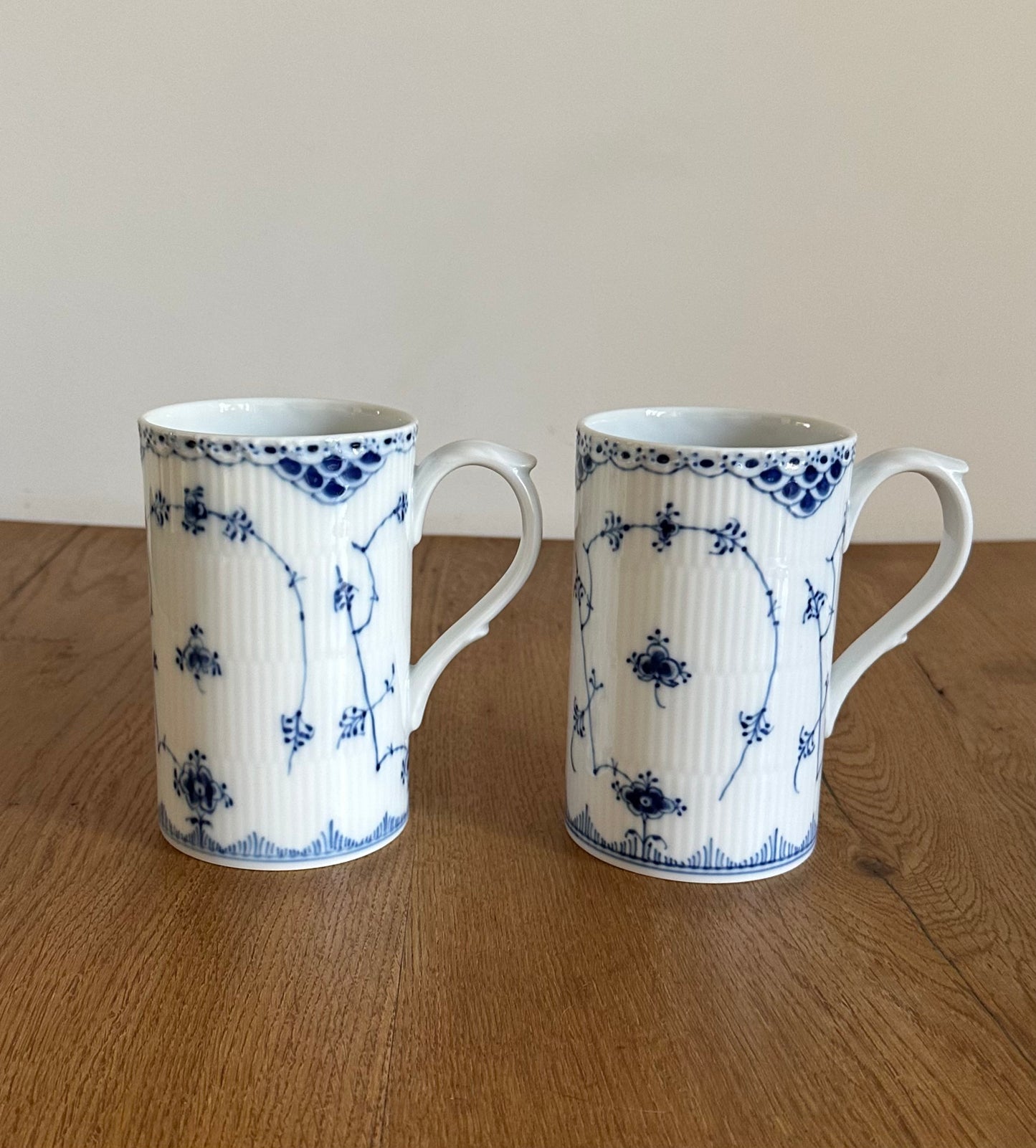 2 x Royal Copenhagen Blue Fluted Half Lace beer mug