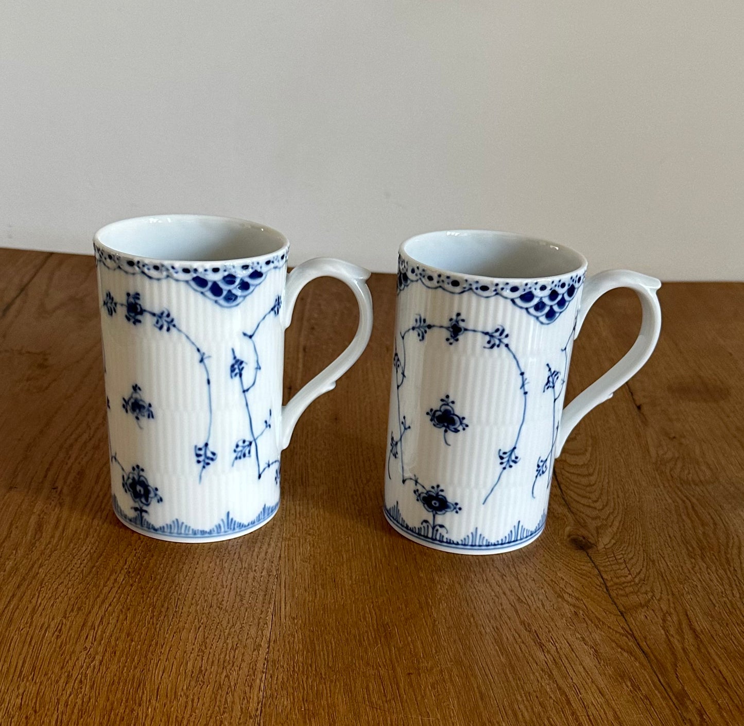 2 x Royal Copenhagen Blue Fluted Half Lace beer mug