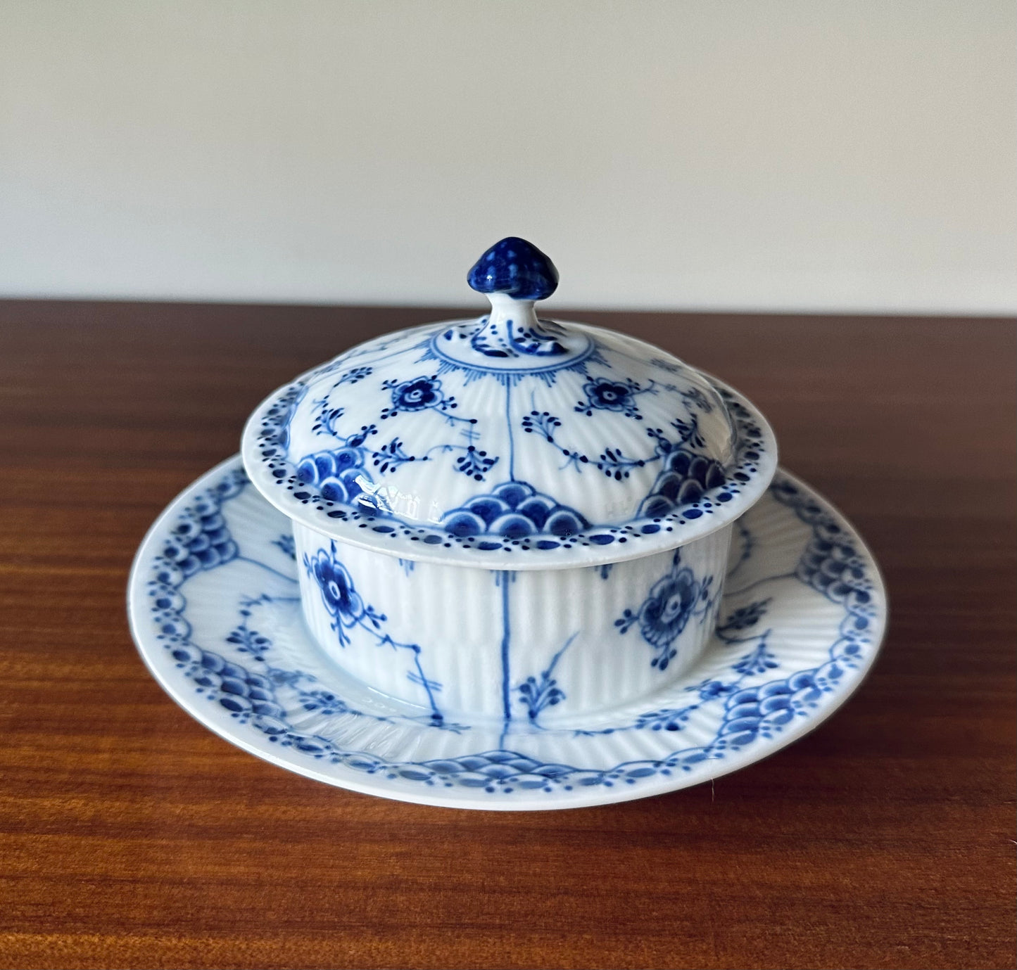 Royal Copenhagen Blue Fluted Half Lace butter dish