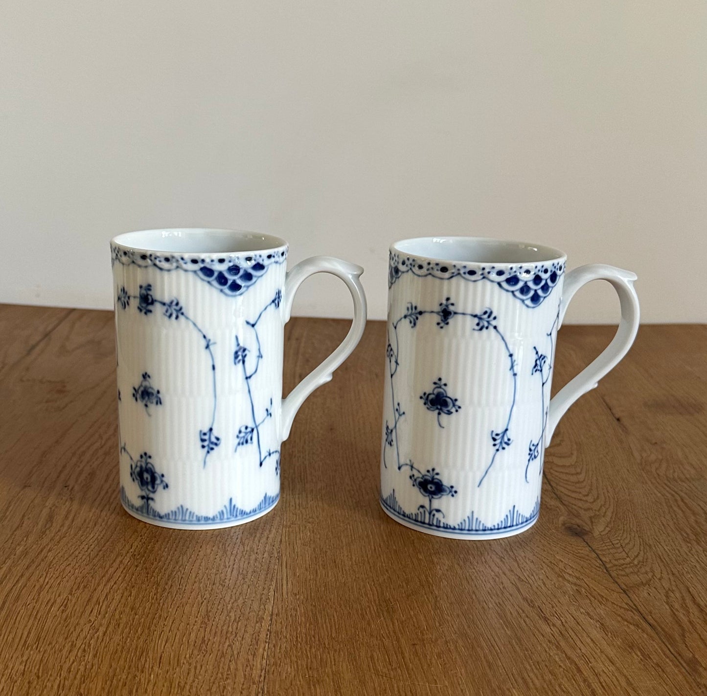 2 x Royal Copenhagen Blue Fluted Half Lace beer mug