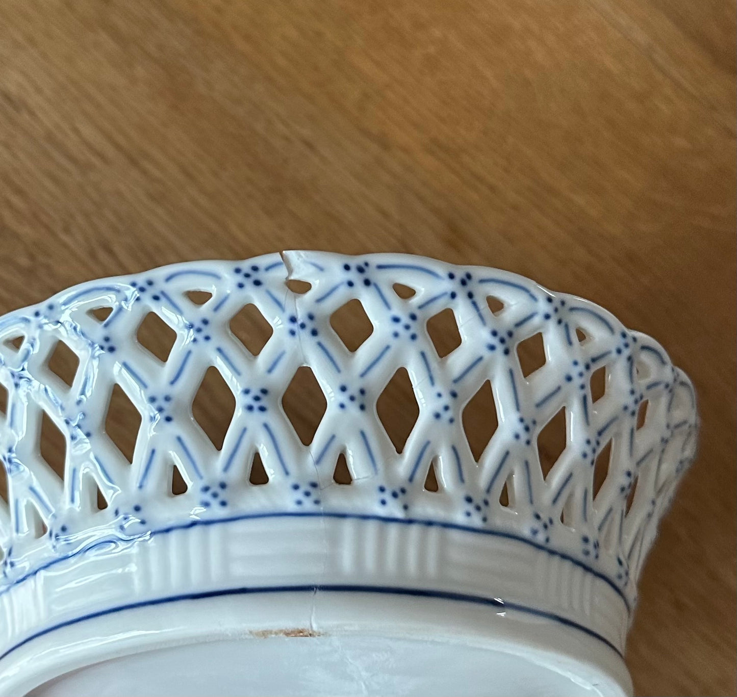 Royal Copenhagen blue fluted full lace fruit basket #1054