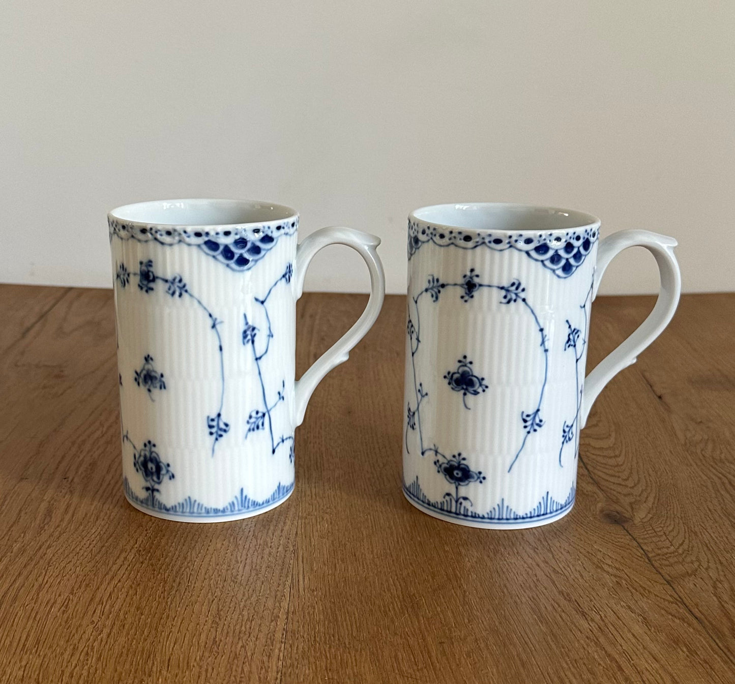 2 x Royal Copenhagen Blue Fluted Half Lace beer mug