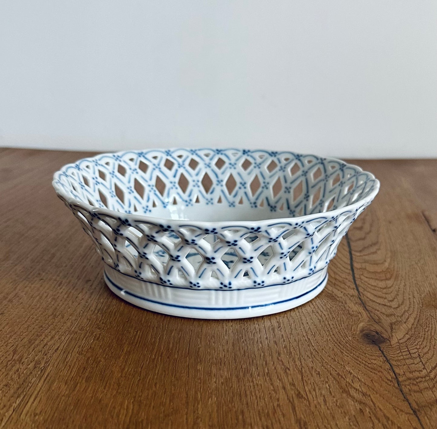 Royal Copenhagen blue fluted full lace fruit basket #1054