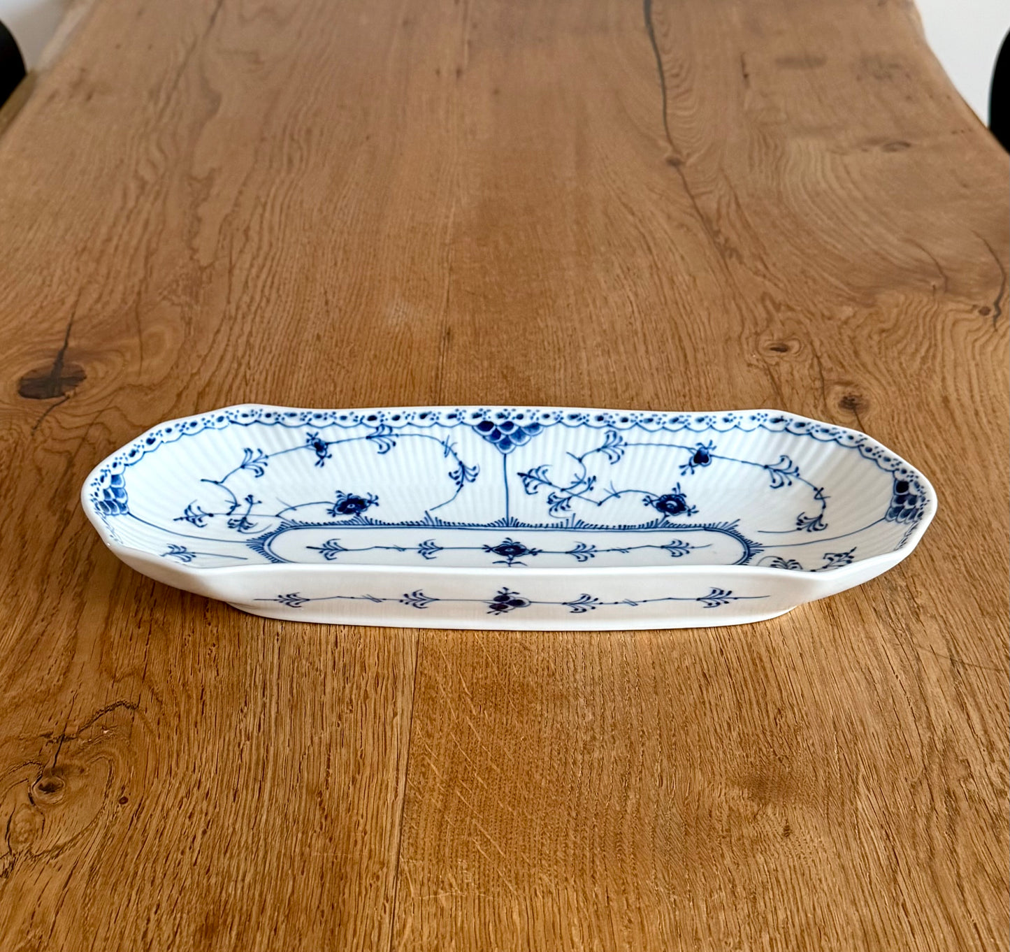 Royal Copenhagen Blue Fluted Half Lace celery dish (#714)