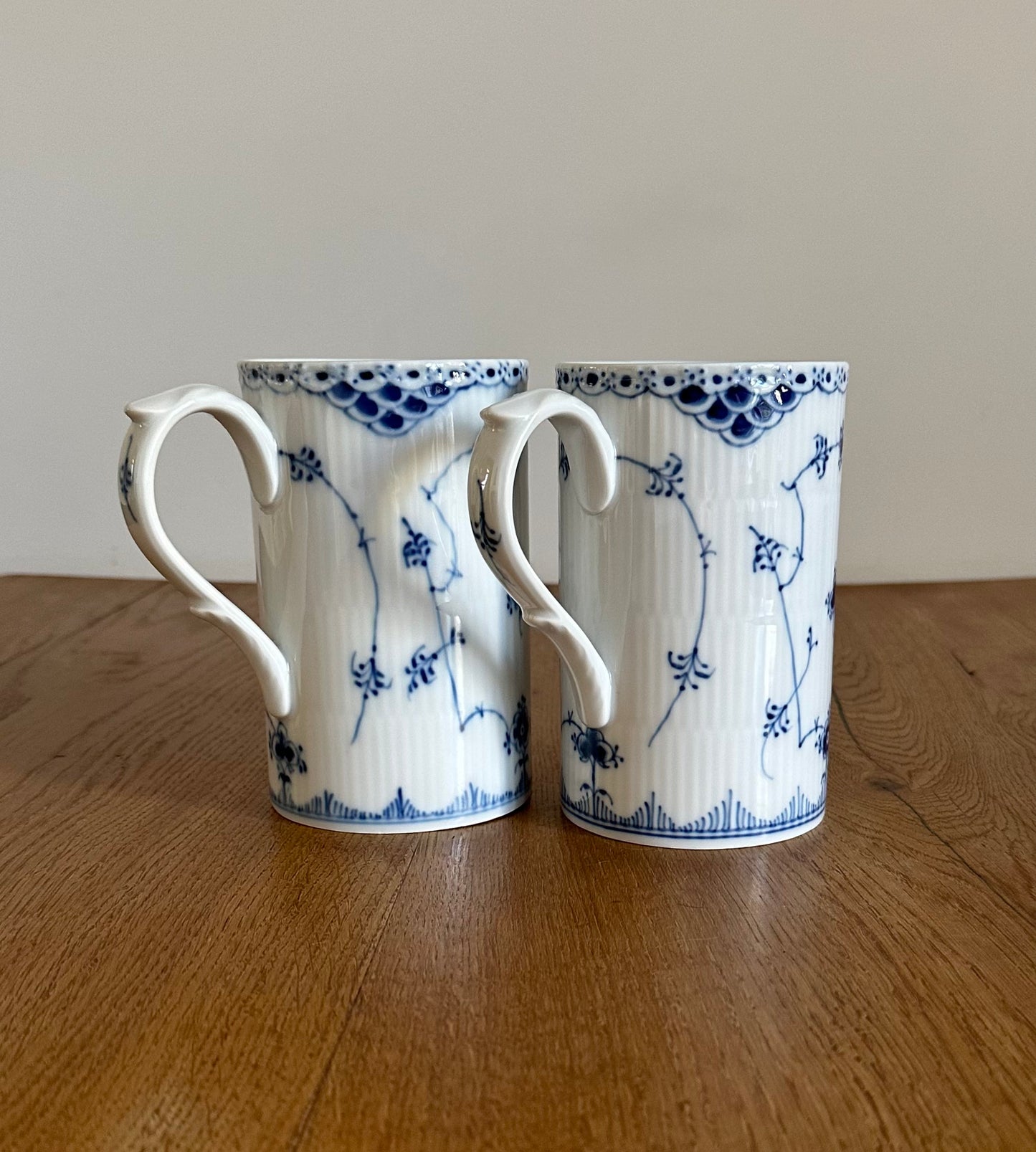 2 x Royal Copenhagen Blue Fluted Half Lace beer mug