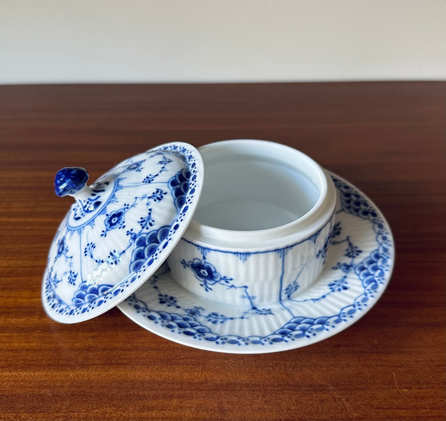 Royal Copenhagen Blue Fluted Half Lace butter dish