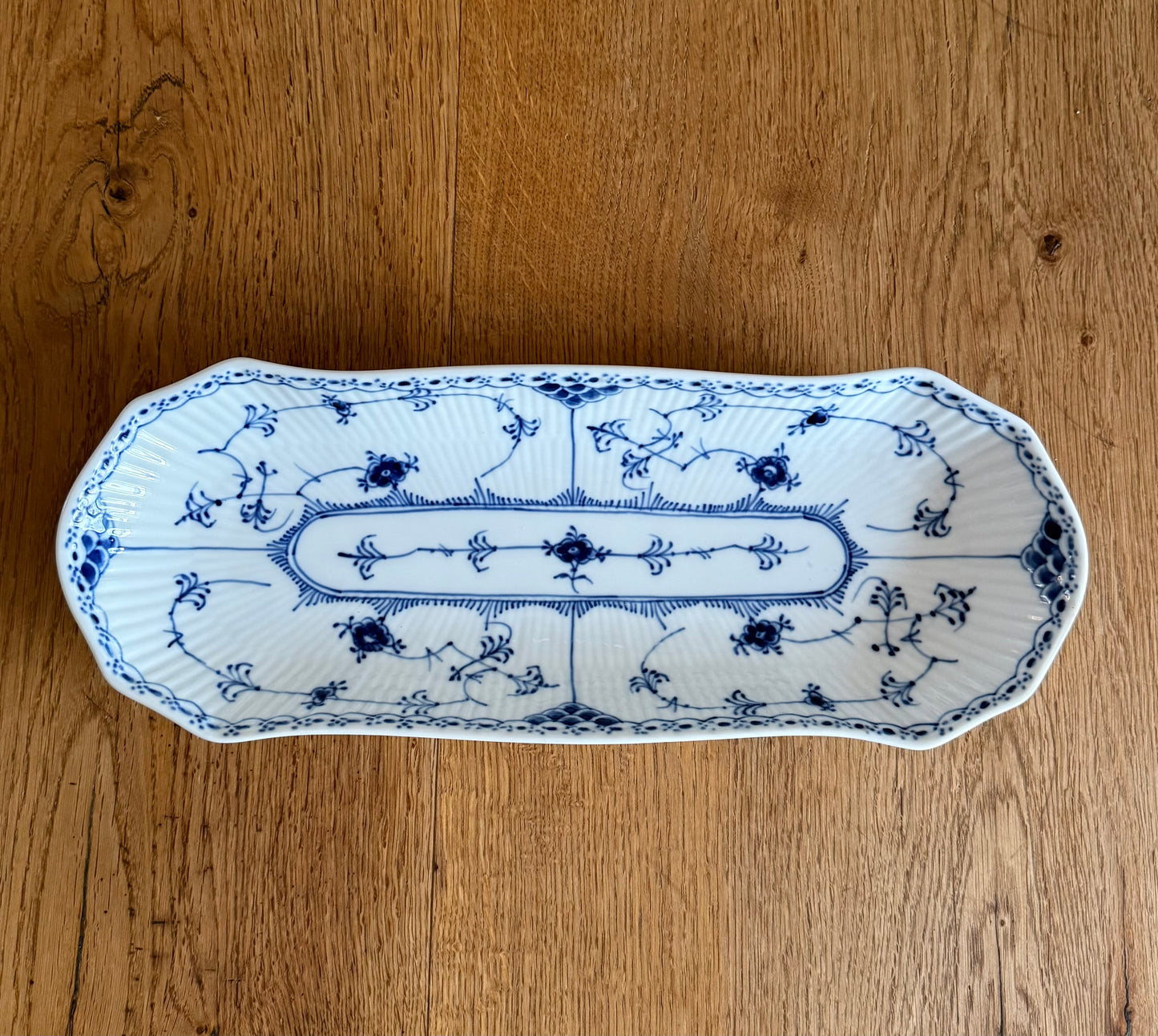 Royal Copenhagen Blue Fluted Half Lace celery dish (#714)