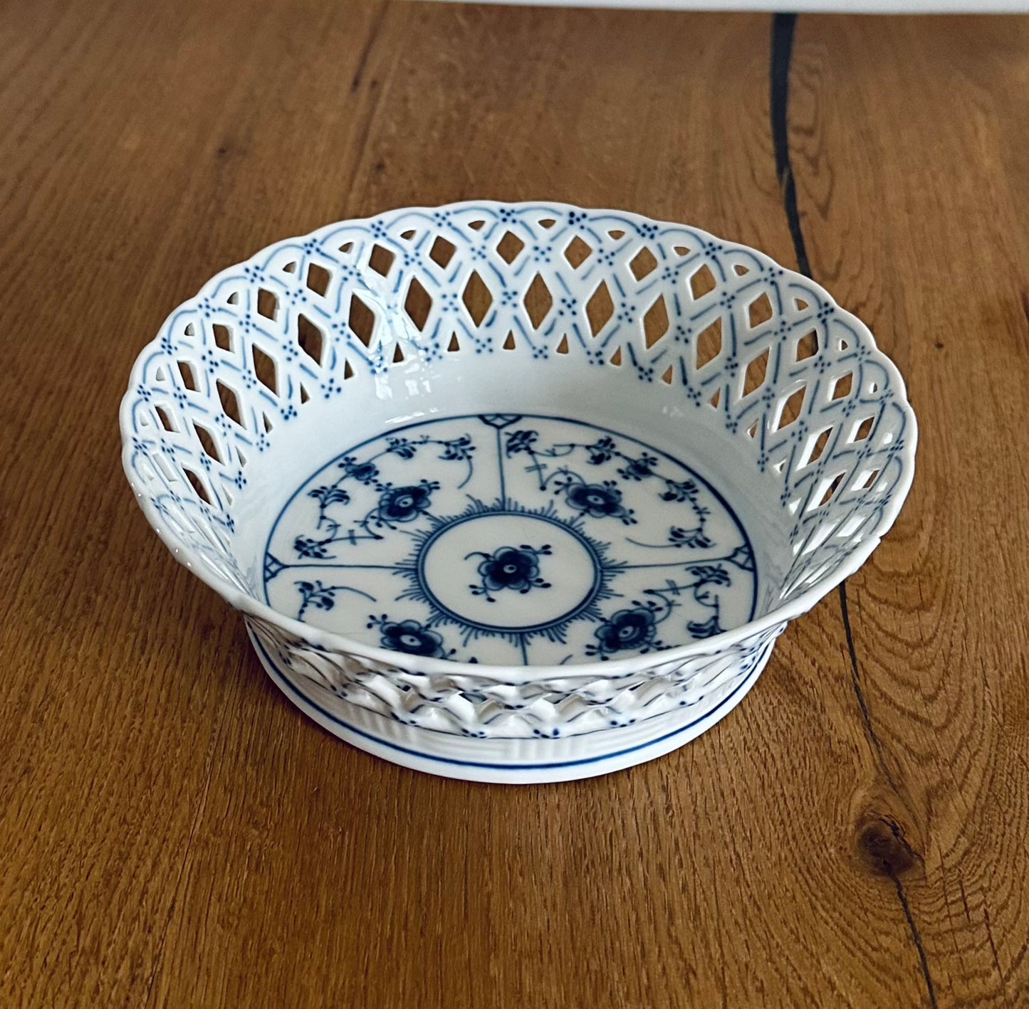 Royal Copenhagen blue fluted full lace fruit basket #1054