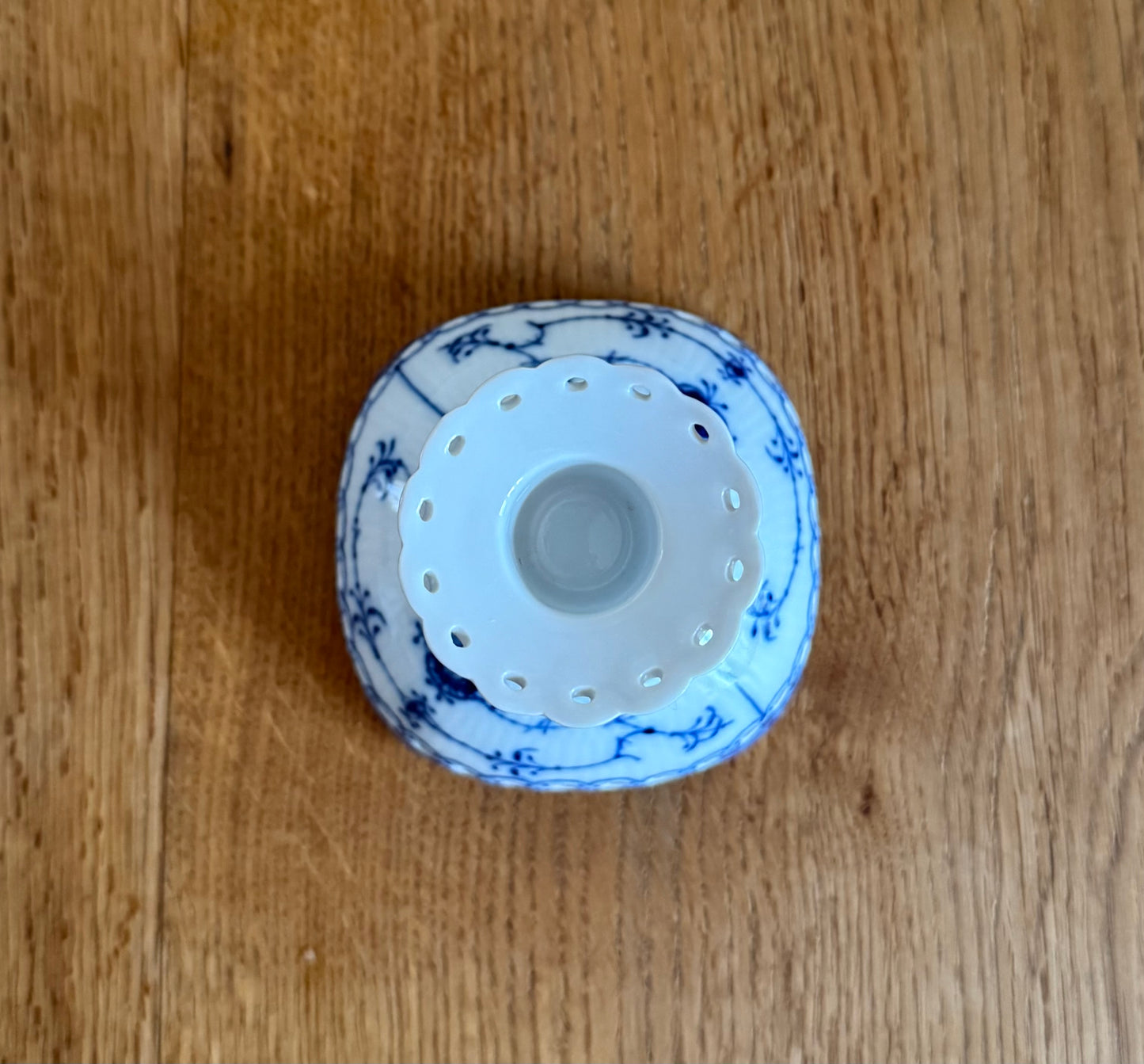 A set of two Royal Copenhagen Blue Fluted Full Lace candle sticks (#1038)