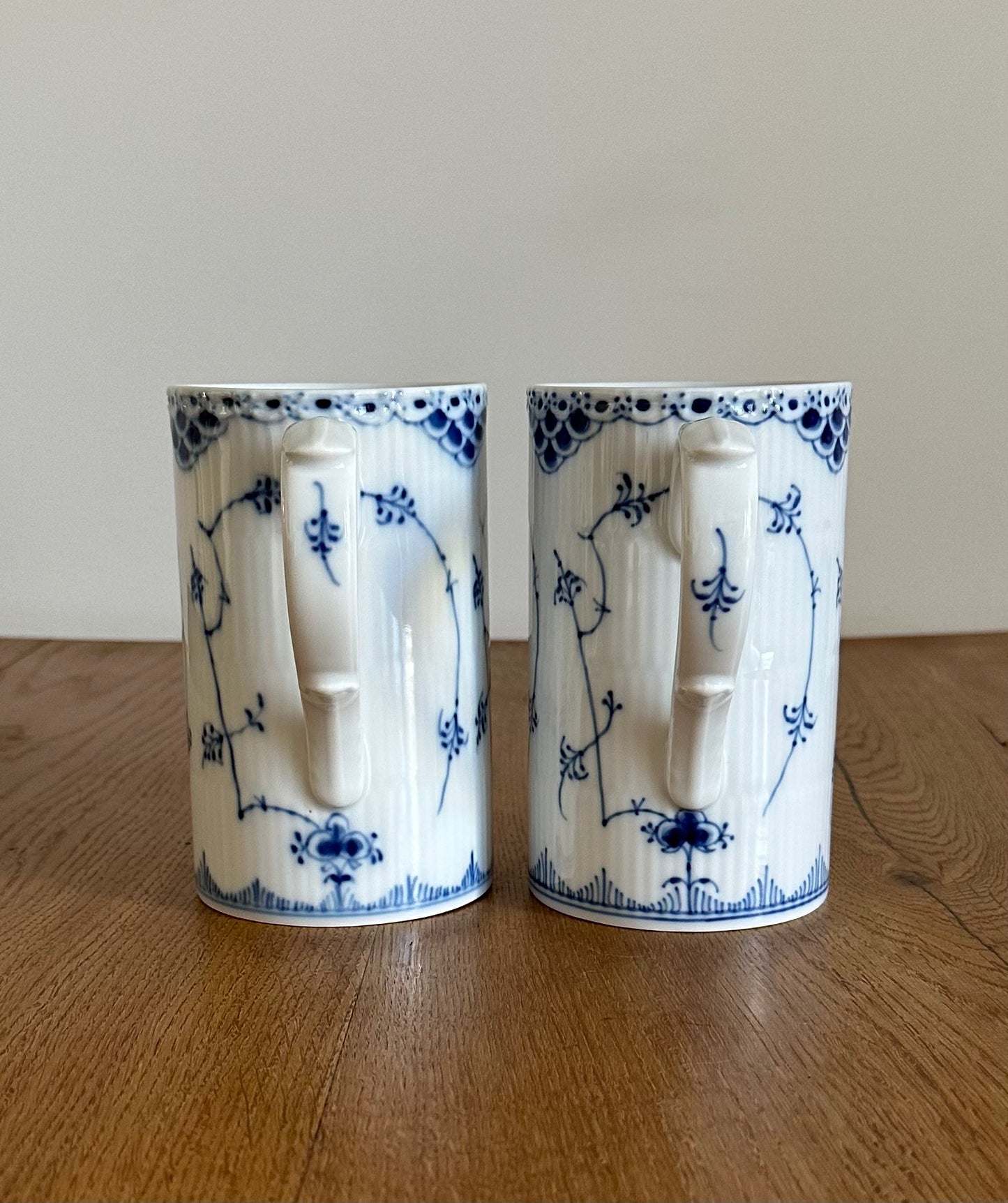 2 x Royal Copenhagen Blue Fluted Half Lace beer mug