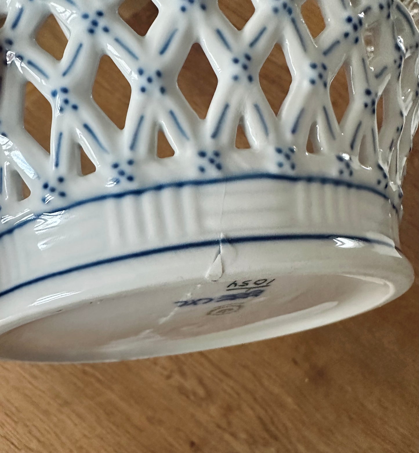 Royal Copenhagen blue fluted full lace fruit basket #1054