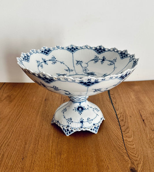 Royal Copenhagen blue fluted full lace bowl on high foot