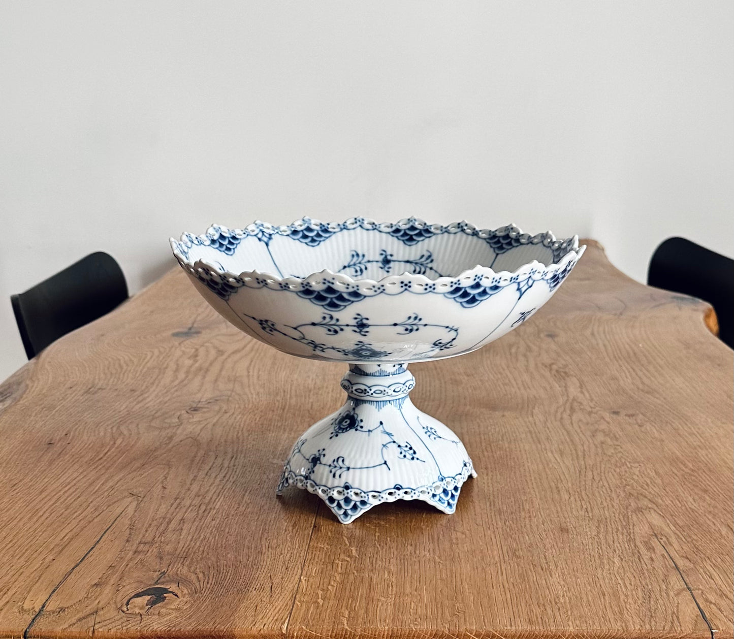 Royal Copenhagen blue fluted full lace bowl on high foot